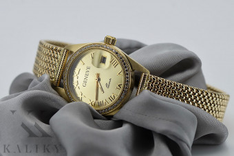 Yellow 14k gold Rolex style Geneve lady 0.25ct Diamond watch lwd078ydg&lbw003y