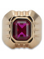 Inel cu sigiliu cu rubin pentru bărbați din aur roz sovietic de 14k 585 Vintage vsc002r