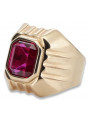 Inel cu sigiliu cu rubin pentru bărbați din aur roz sovietic de 14k 585 Vintage vsc002r