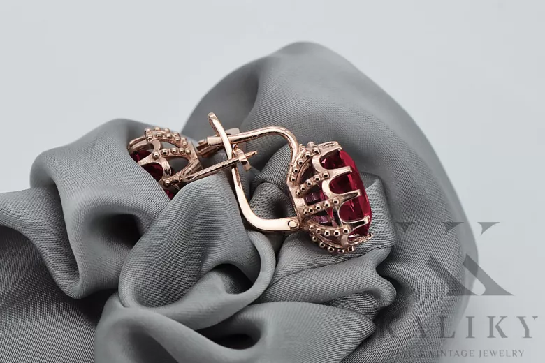 "Cercei eleganți cu rubin și aur roz de 14k în stil vintage vec079" Vintage