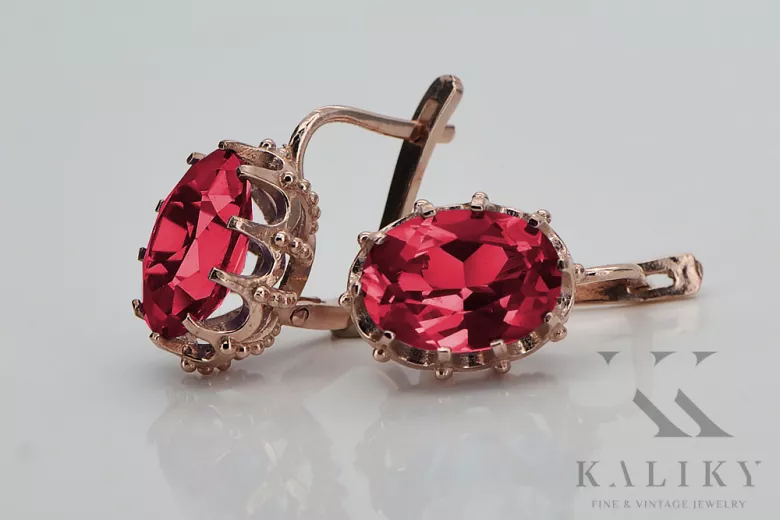 "Cercei eleganți cu rubin și aur roz de 14k în stil vintage vec079" Vintage