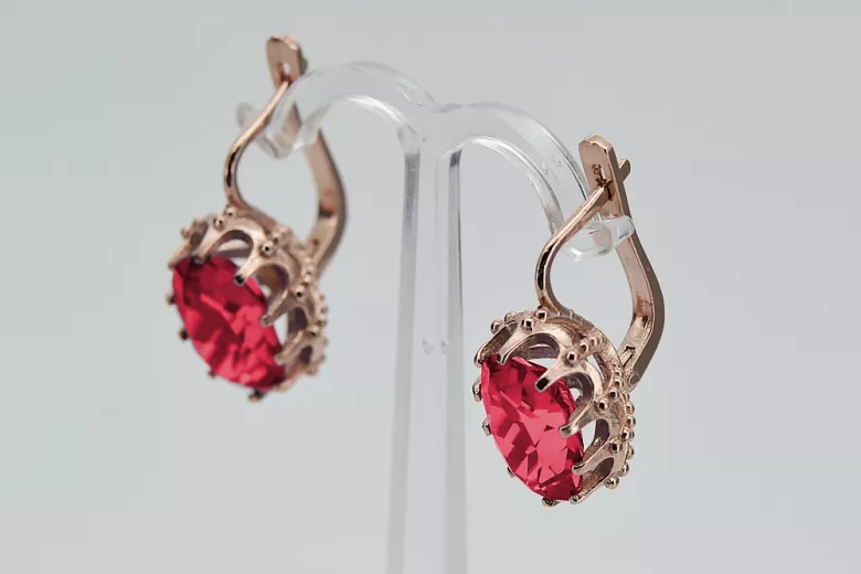 Magnifiques Boucles d'oreilles Rubis vintage en Or rose 14 carats vec079 Vintage