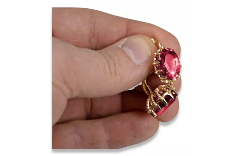 "Vintage Style 14K Rose Pink Gold and Ruby Earrings - Original Vec079" Vintage