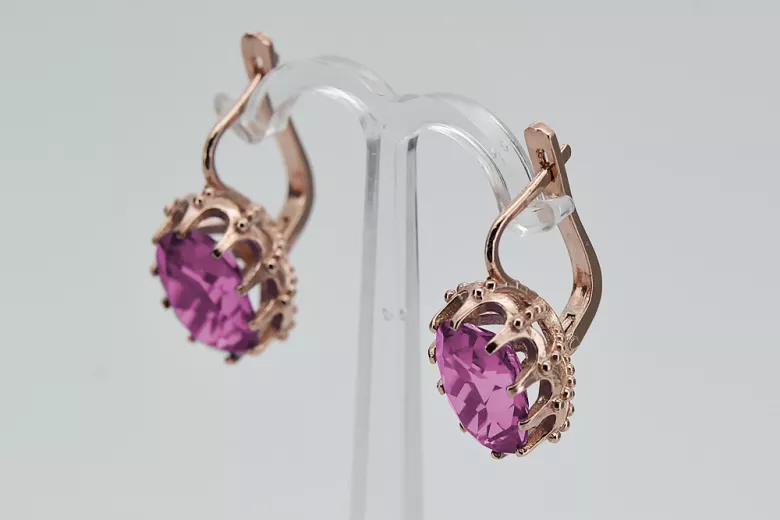 Russe soviétique argent rose or plaqué 925 Alexandrite Rubis Émeraude Saphir Aigue-marine Zircon ... Boucles d’oreilles VEC079RP