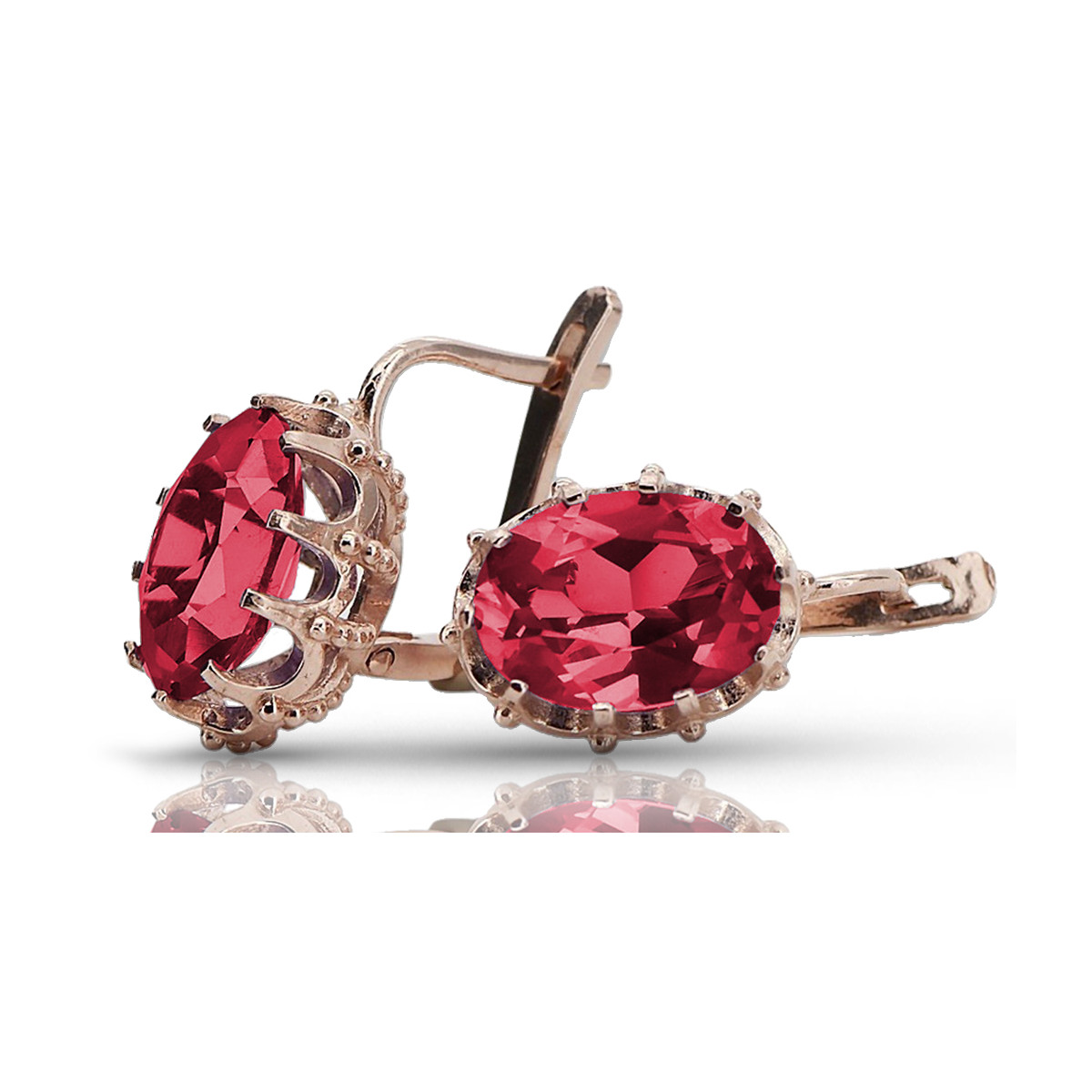 "Vintage Style 14K Rose Pink Gold and Ruby Earrings - Original Vec079" Vintage