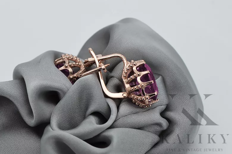 Amethyst Embellished 14K Vintage Rose Gold Earrings vec079