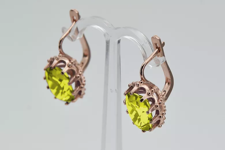 "Classic 14K Rose Pink Gold Earrings with Original Vintage Yellow Peridot vec079" Vintage