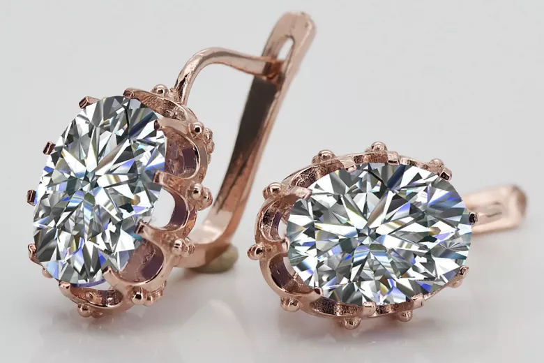 Zircon élégant et or rose 14 carats d'origine vintage pour boucles d'oreilles vec079. Vintage