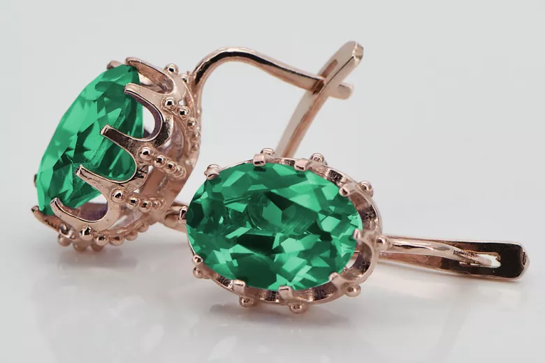 Original Vintage Emerald 14K 585 Rose Gold Earrings vec079