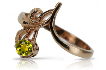 Russischer sowjetischer 925 Silber Roségold vergoldeter Peridot Ring vrc095rp Vintage