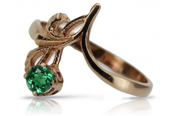 Original Vintage 14K Rose Gold Ring with Emerald Gemstone vrc095