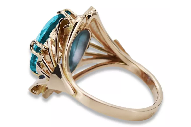 Wzorzysty pierścień Akwamaryn 14k w różowym złocie vrc017 - styl Vintage. Vintage