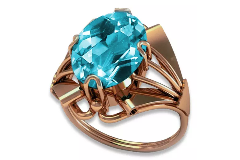 Wzorzysty pierścień Akwamaryn 14k w różowym złocie vrc017 - styl Vintage. Vintage