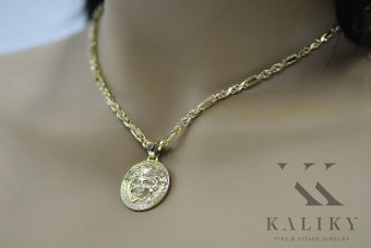 Greek style medallion Versace & Corda Figaro 14k gold chain