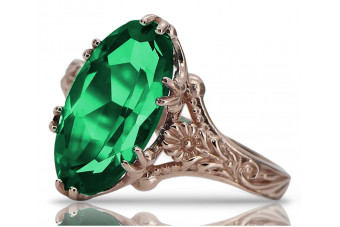 Vintage 925 Silver Rose Gold Plated Emerald Ring vrc084rp Vintage