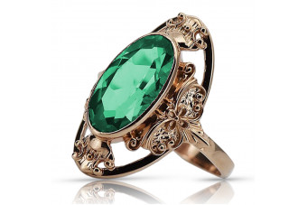 Classic Emerald 14K Rose Gold Ring in Vintage Style vrc014