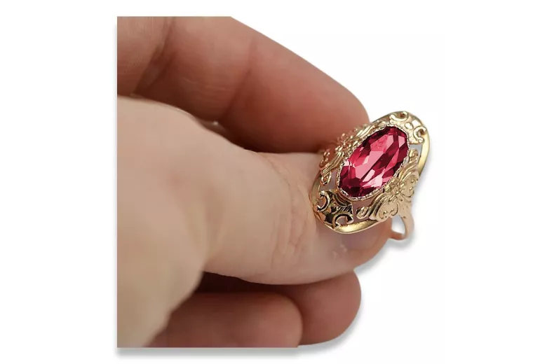 Oryginalny Rubinowy Pierścień w Stylu Vintage z 14k Różowego Złota vrc014