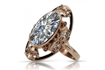Elegant 14K Rose Gold Zircon Ring in Original Vintage Style vrc014