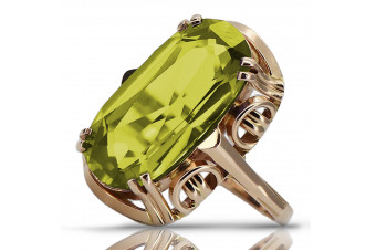 Bijuterie Autentica cu Peridot Galben, Inel din Aur Roz de 14k Vintage vrc038