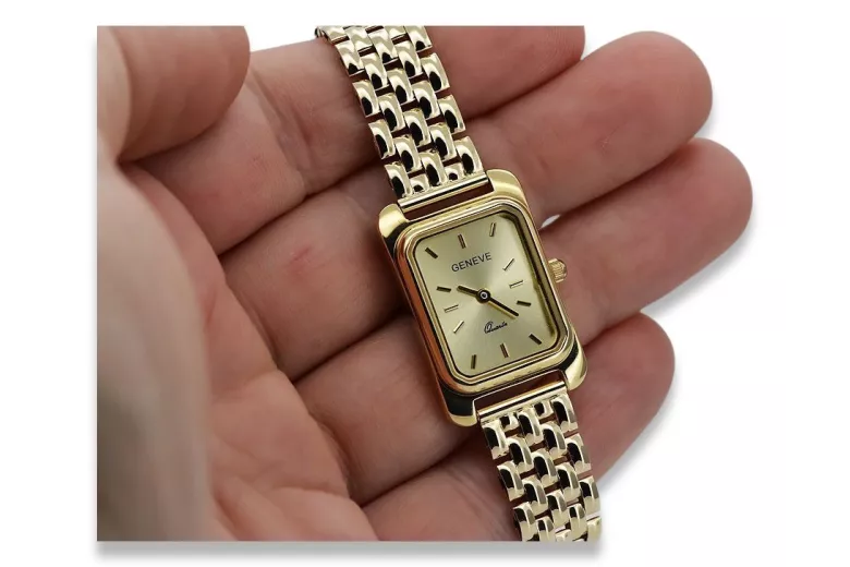 Złoty zegarek z bransoletą damską 14k włoski Geneve lw003y&lbw004y