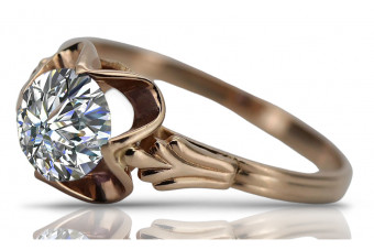 Vintage Inspired 14K Rose Gold Zircon Ring - Authentic Retro Style  vrc023
