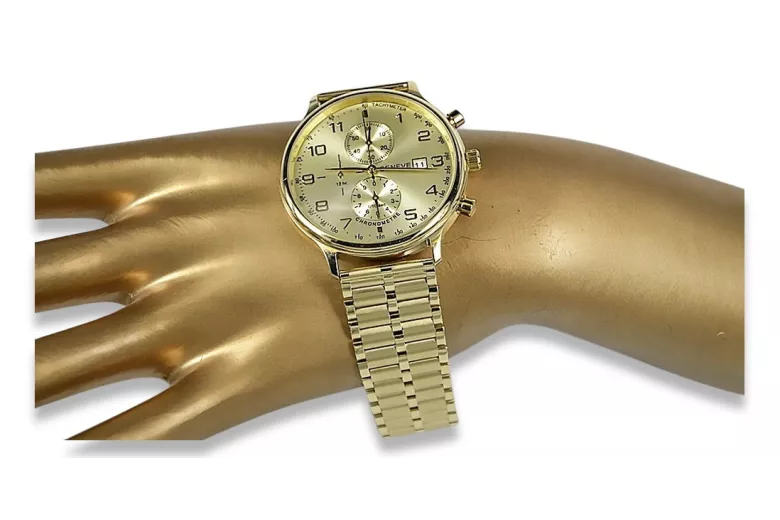 Жълт 14k 585 златен мъжки часовник Geneve mw005y&mbw007y