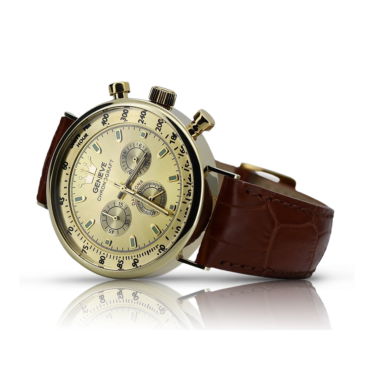 Złoty elegancki zegarek na pasku męski 14k 585 Geneve mw012y-y