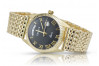 Італійський жовтий 14k 585 золотий чоловічий чорний годинник Geneve mw013ydbc&mbw013y