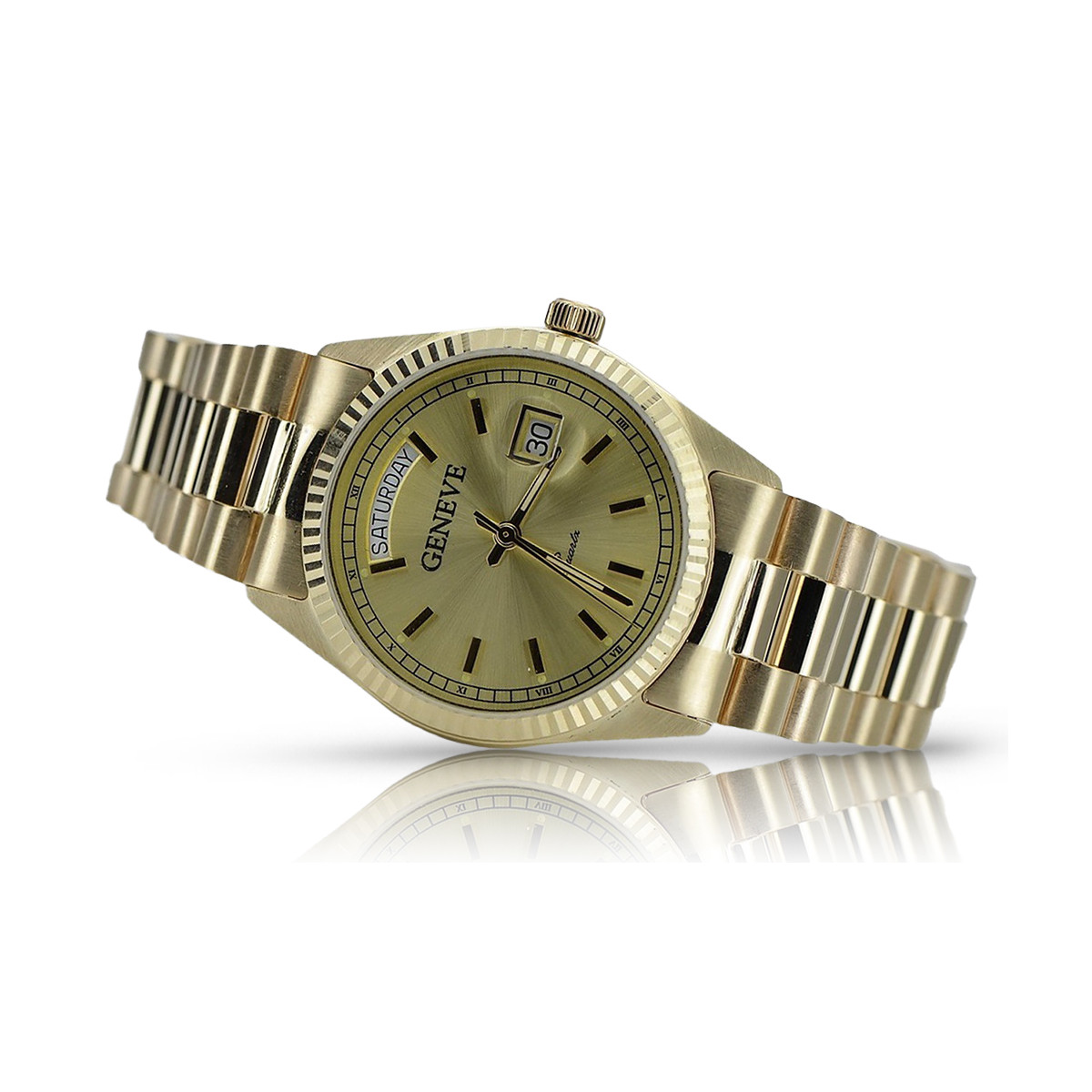 Złoty zegarek z bransoletą męski 14k Geneve mw013ydy&mbw015y