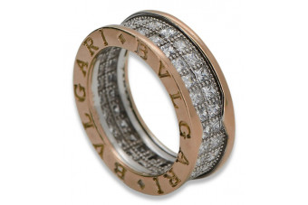 Дамски пръстен с жълто 14k 585 розово злато Bvlgari с циркон crc006rw