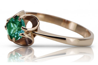 Винтажное кольцо из розового золота 14 карат с изумрудом, стиль роза vrc348