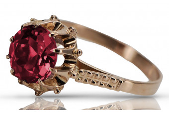 "Оригінальний рубіновий перстень з рожевого золота 14 карат vrc045" Vintage