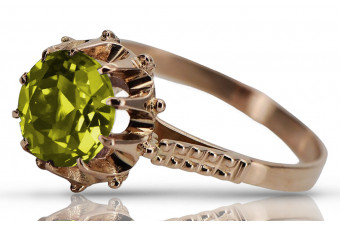 Russischer sowjetischer 925 Silber Roségold vergoldeter Peridot Ring vrc045rp Vintage