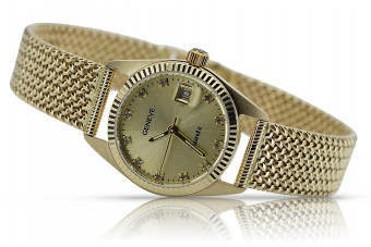 Жовтий 14k 585 золотий жіночий наручний годинник Geneve годинник lw020ydg&lbw003y