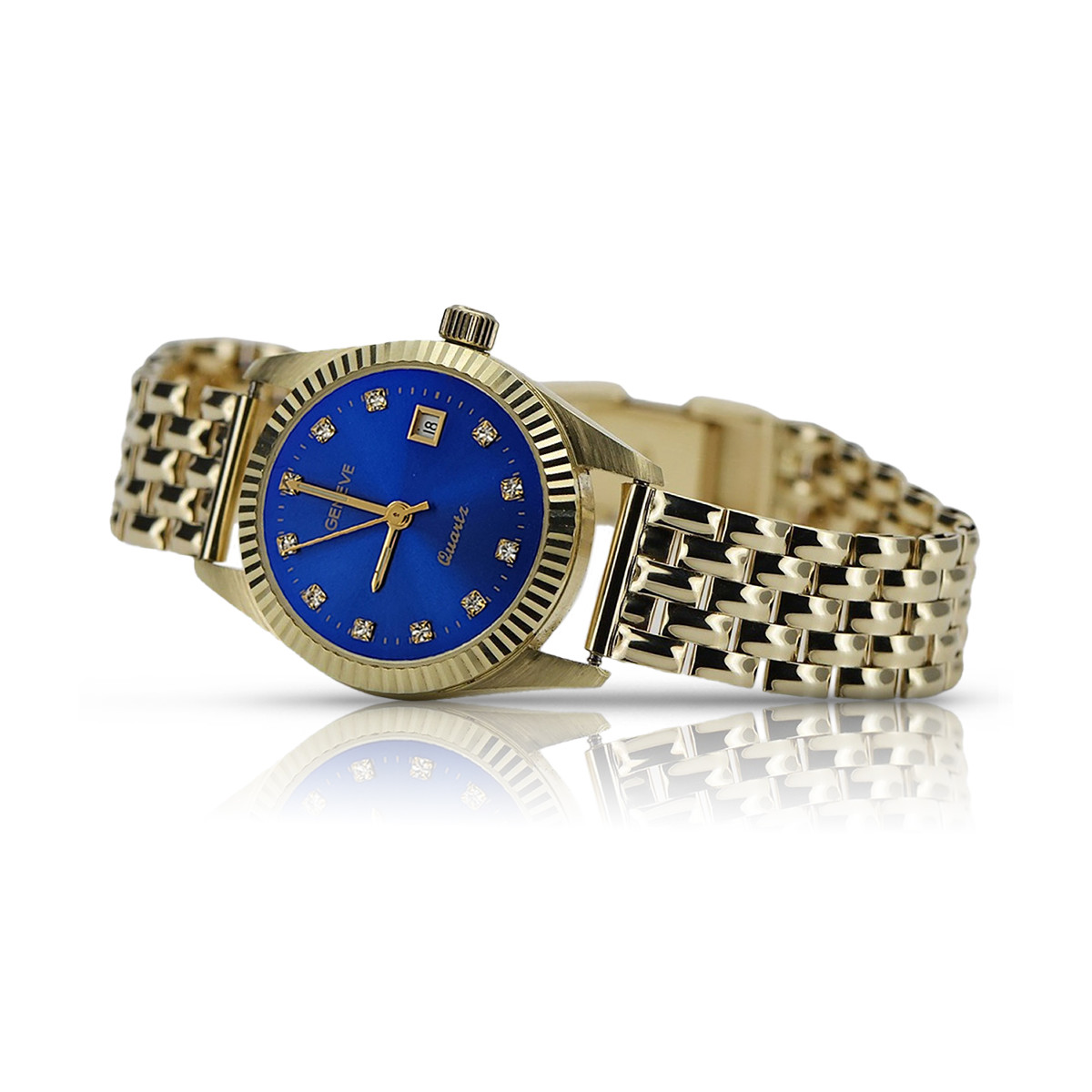 Złoty zegarek z bransoletą damską 14k Geneve lw020ydbl&lbw004y