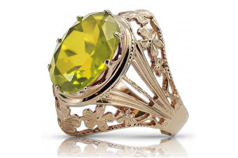 Золотое кольцо 14 карат в винтажном стиле с розовым оттенком и желтым перидотом vrc031