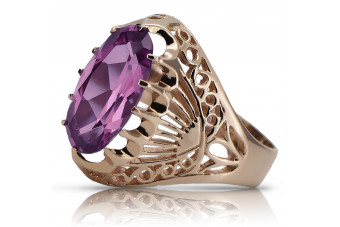 Ексклузивен Аметист пръстен в 14k розово злато, стил ретро vrc020