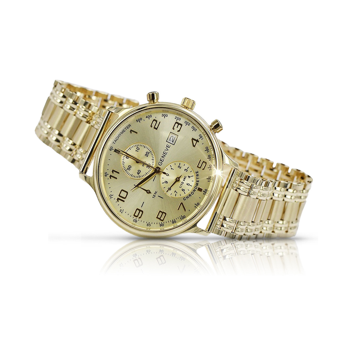 Жовтий 14k 585 золотий чоловічий годинник Geneve mw005ydg&mbw006y18cm