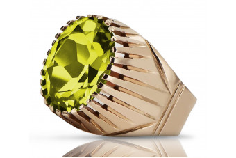 Оригинальное винтажное кольцо из розового золота 14 карат с перидотом, Русский Советский стиль. vrc048
