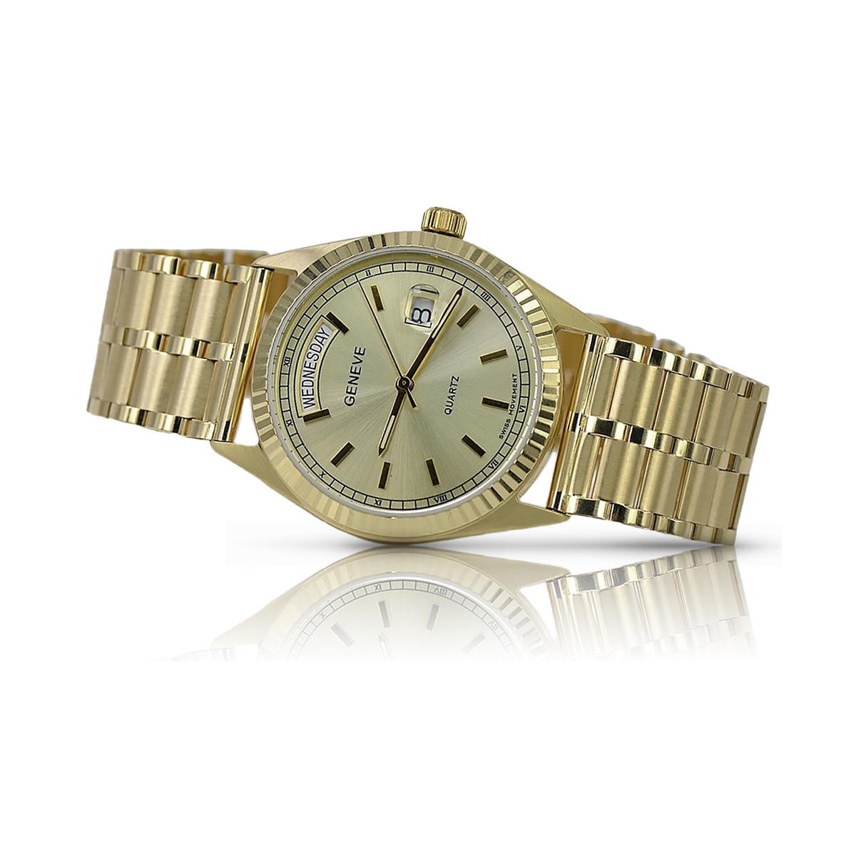 Złoty zegarek z bransoletą męski 14k 585 Geneve mw013ydy&mbw007y