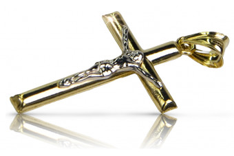 Antikes Rosenpink Italienisches Katholisches Kreuz in 14k Gelb- & Weißgold ctc001yw