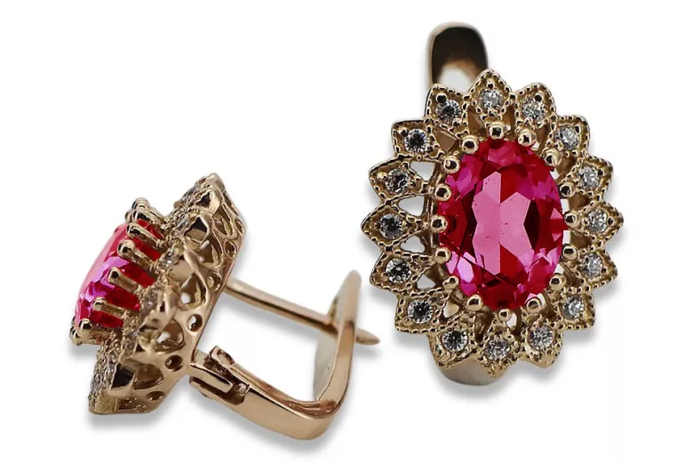 "Élégantes boucles d'oreilles vintage en or rose 14 carats avec rubis vec125" Vintage