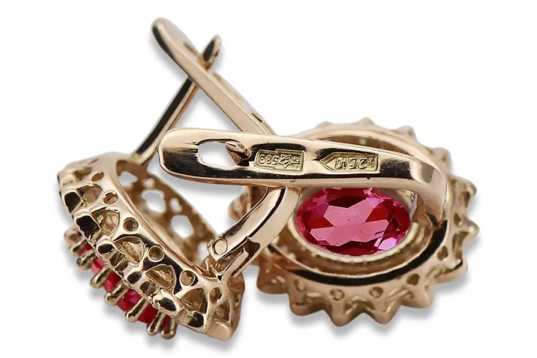 "Élégantes boucles d'oreilles vintage en or rose 14 carats avec rubis vec125" Vintage