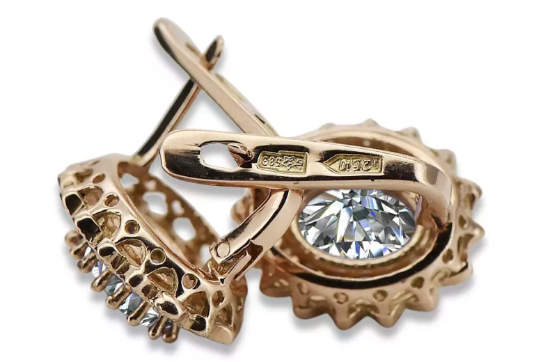 Elegant Vintage 14K Rose Gold Earrings with Zircon Details vec125