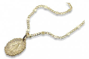 14k gold Mother of God medallion & Snake chain pm005y&cc080y