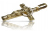 Католически кръст от 14К жълто бяло злато в стил Винтидж с розови детайли ctc010yw