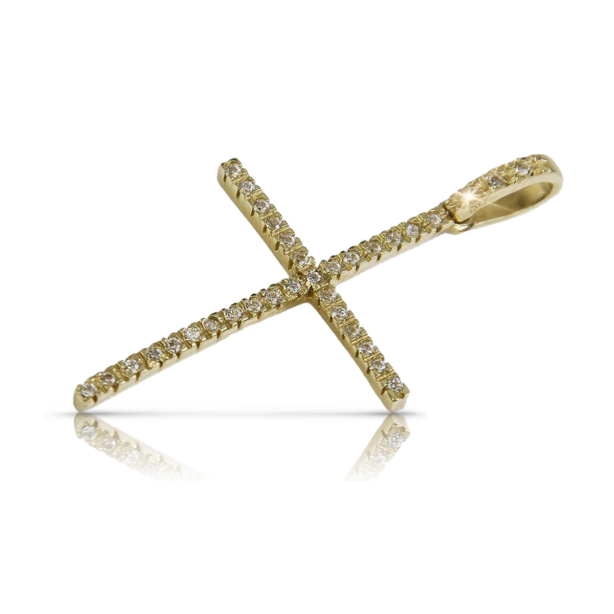Złoty krzyż Katolicki z cyrkoniami 14k 585 zawieszka krzyżyk z Jezusem żółte złoto ctc011y