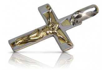 Религиозен кръст от 14К жълто бяло италианско злато с Христовия образ ctc013yw