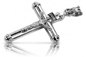 Luxurious 14K White Gold Italian Catholic Jesus Cross Necklace  ctc015w