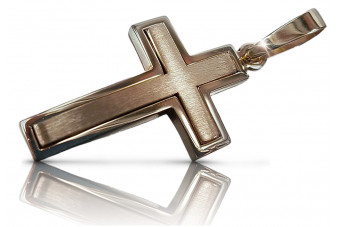 "Charming 14k Rose Gold Vintage Catholic Cross with Pink and Red Accents" ctc026r